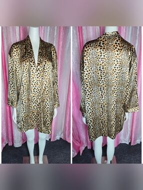 Victoria’s Secret Y2K Satin Brown Leopard Print Kimono Robe Size One Size
